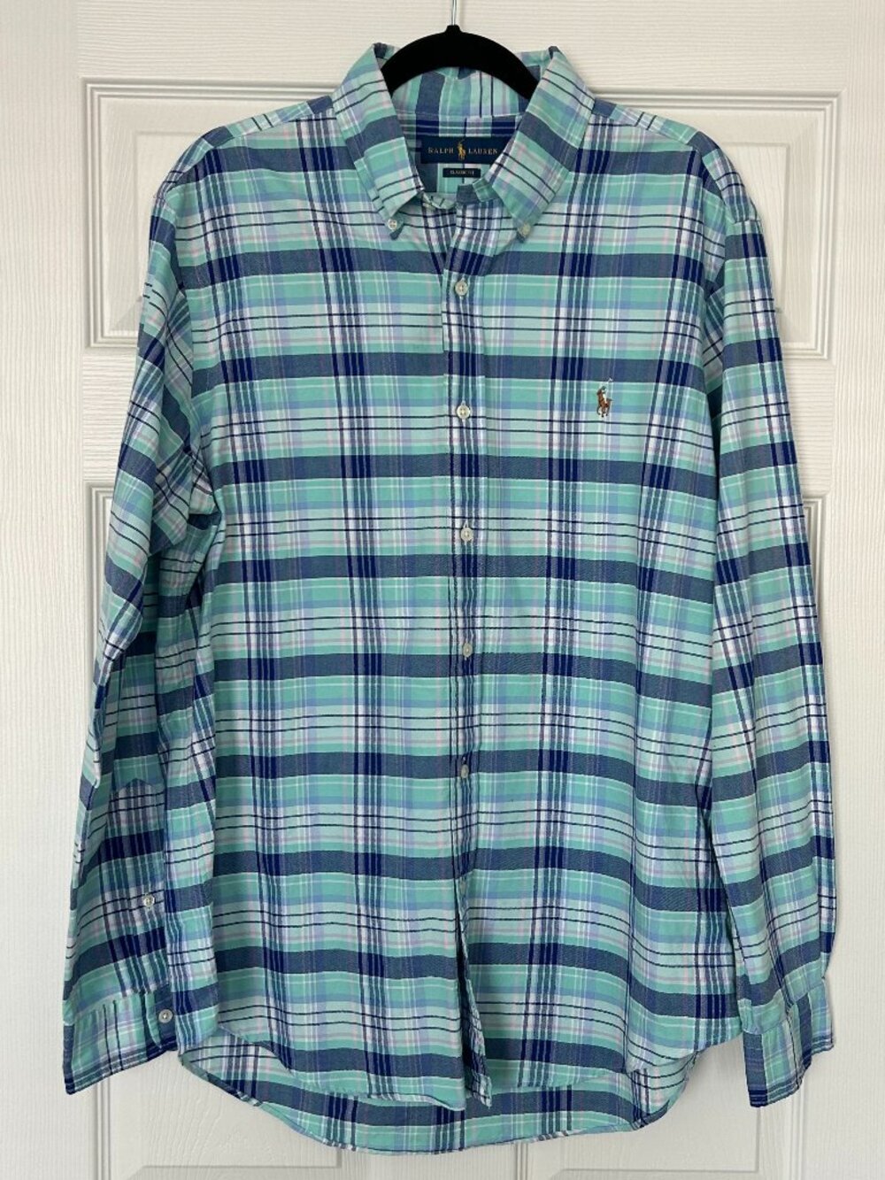 Polo Ralph Lauren Shirt Mens Large Classic Fit Plaid Button Down Cotton